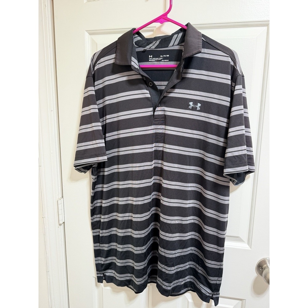 Under Armour Polo Heat Gear Groove Striped Top Tech Golf Shirt xl loose